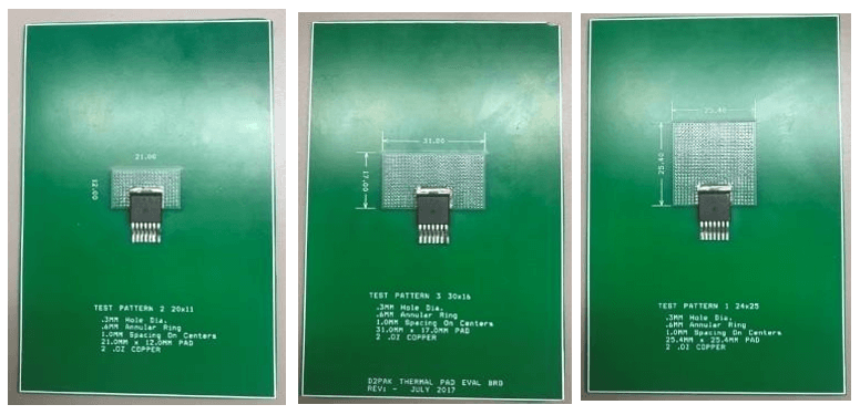 Figure 6: PCBs with different thermal via arrays